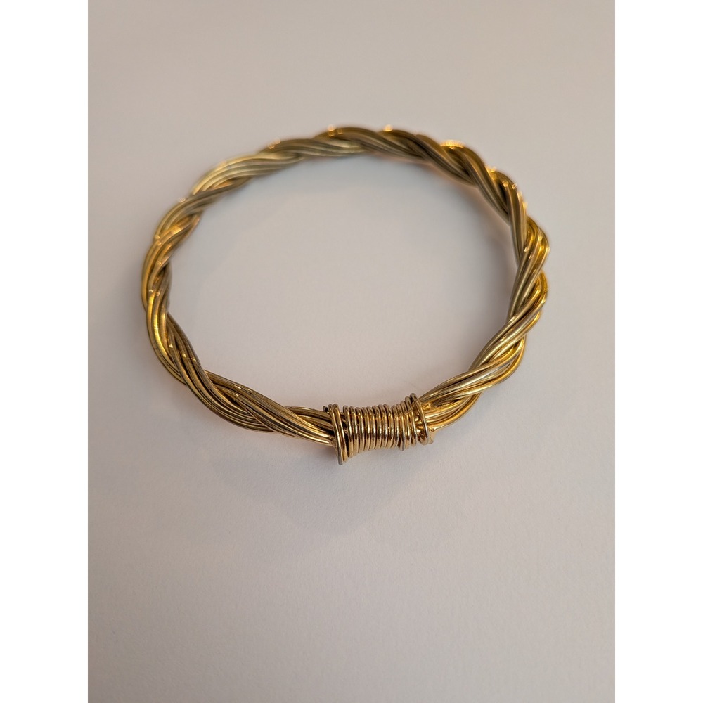 Gold Tone Wire Wrap Bangle Bracelet Twisted Metal Coil Detail Jewelry